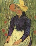 Young Peasant Woman with Straw Hat Sitting in the Wheat (nn04)